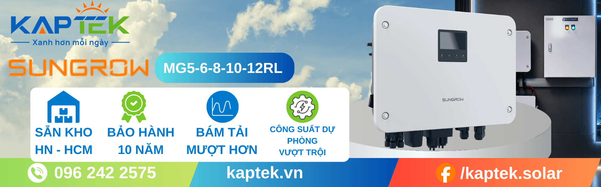 Kaptek Solar sẵn kho biến tần hybrid Sungrow 1 Pha